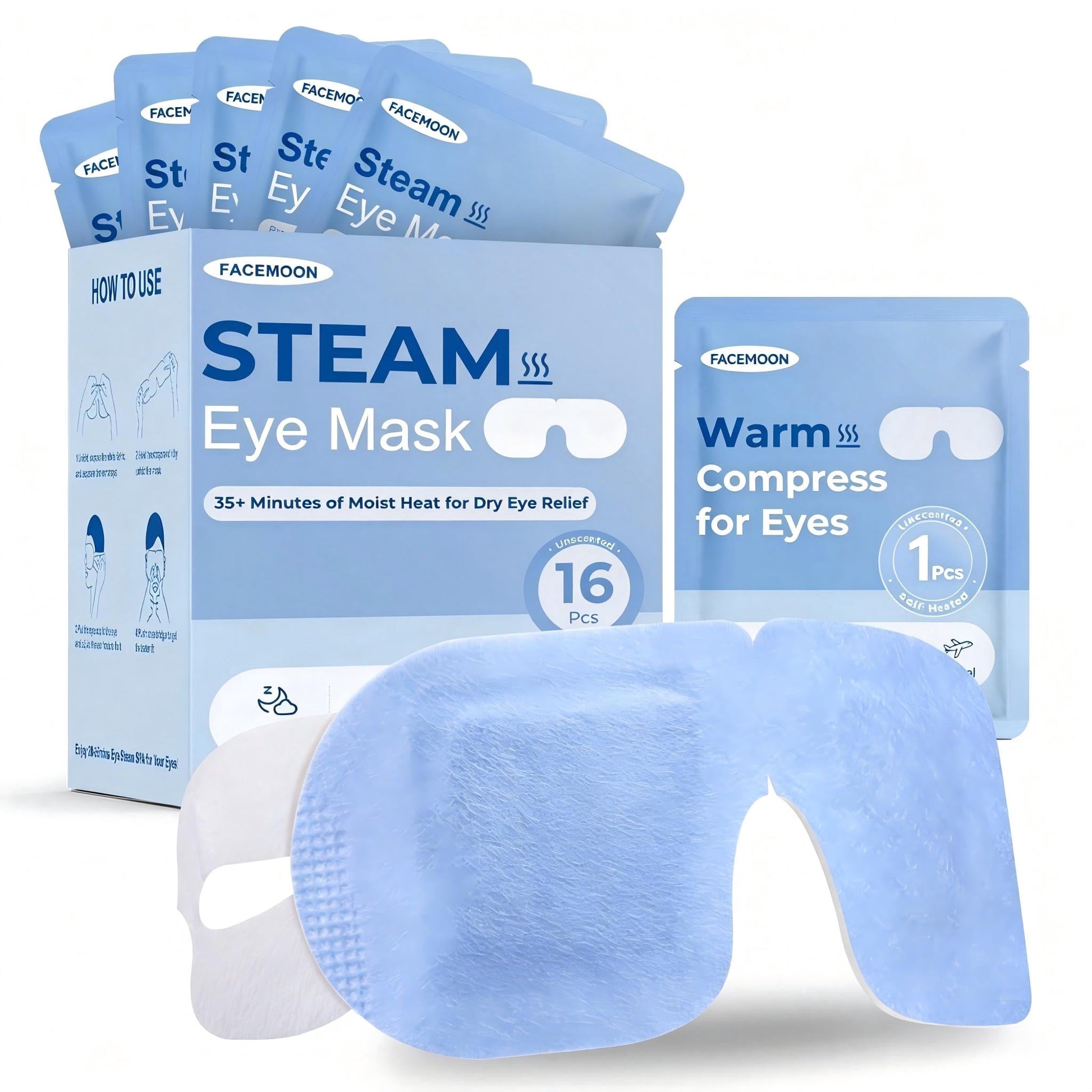 FACEMOON steam eye masks self-heating dry eye relief travel relaxation