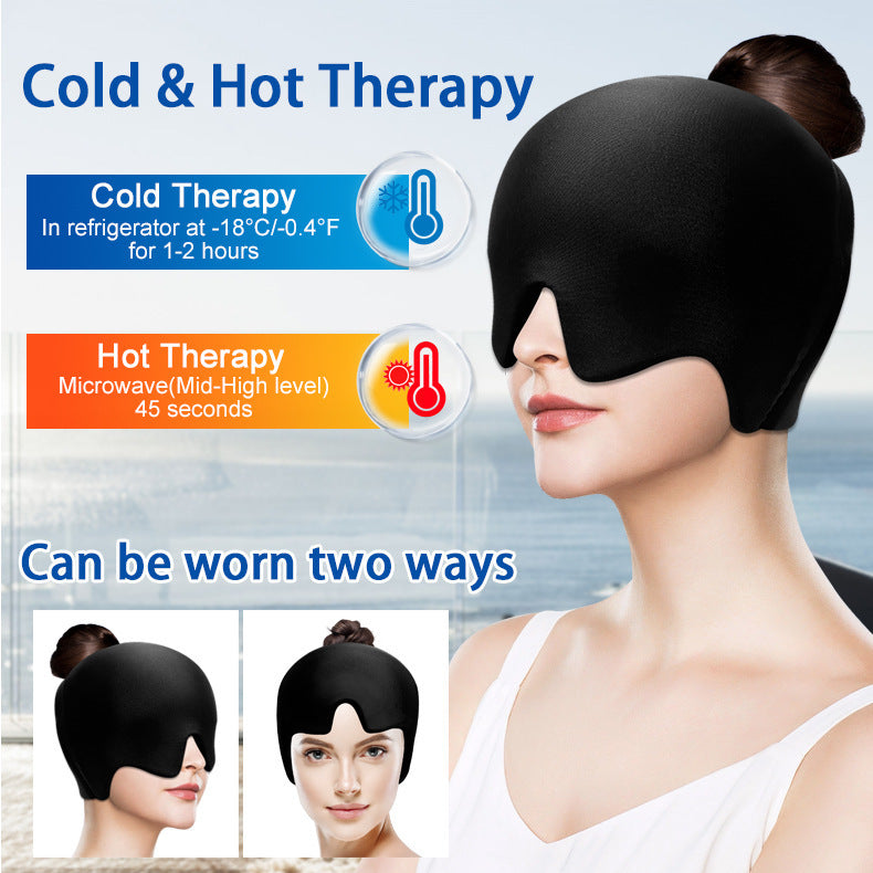 Custom form fitting gel ice migraine relief head wrap cap compress