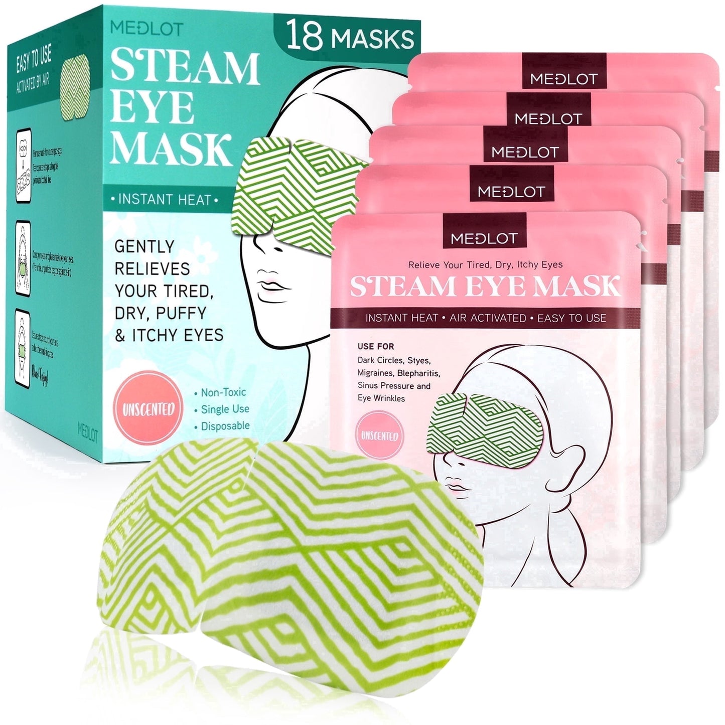 Santiora Heated Steam Eye Mask - self-heating disposable warm compress for dry eye relief